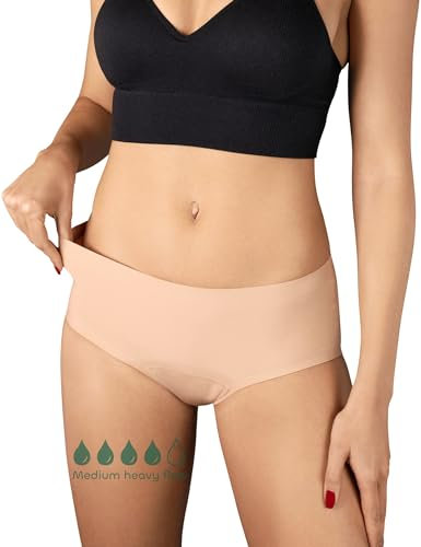 Daytime Seamless Hipster, hauchdünne Perioden-unterwäsche, Menstruations-Slip, atmungsaktiv, bei mittlerer bis starker Blutung für Mädchen und Teenager, hautfarben, Größe XS