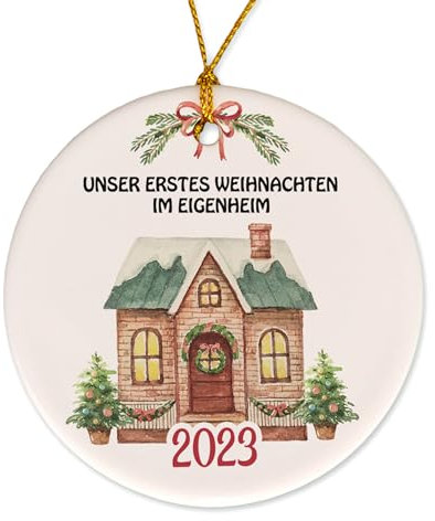 FEENSTAUB Weihnachtsschmuck, personalisierbarer Christbaumschmuck Keramik-Anhänger, Geschenk Weihnachten Baumschmuck mit Namen, Weihnachtsbaumschmuck, erstes Weihnachten im neuen Haus