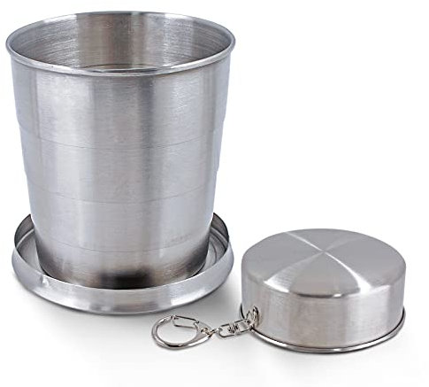Litoexpe Tasse de voyage pliable de 240 ml avec porte-clés, en acier inoxydable, tasse de camping portable pour randonnée, pique-nique et autres activités de plein air, 250 ml