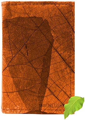NELUHA Notizbuch A5 nachfüllbar aus Teakblättern vegan nachhaltig Leder Alternative Tagebuch Buch Journal Buchhülle Hülle Reise (Orange)