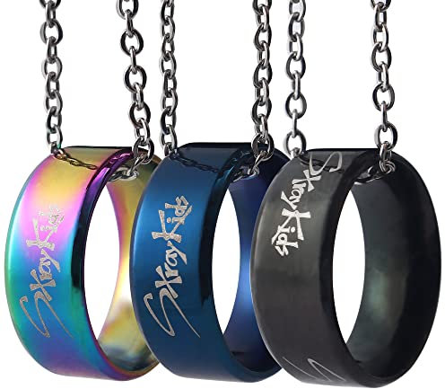 3 Pack Kpop Stray Kids Merch Ring mit Halskette, Stray Kids Edelstahlschmuck für Geschenke