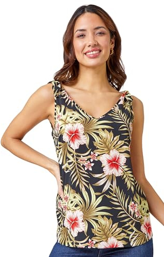 Roman Originals Animal Print Cami Vest Top for Women UK - Ladies Everyday Holiday Spring Summer V-Neckline Comfy Soft Evening Vacation Work Party