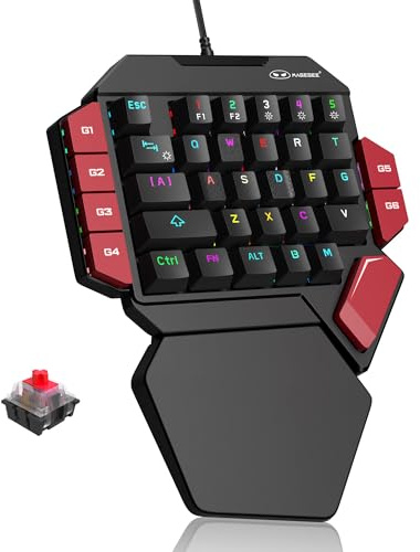 MageGee One Handed Professional Gaming Keyboard, RGB Backlit 35 Keys Mini Wired Mechanical Keyboard with Red Switch for PC Gamer, Support 6 Macro Keys - Black/Red