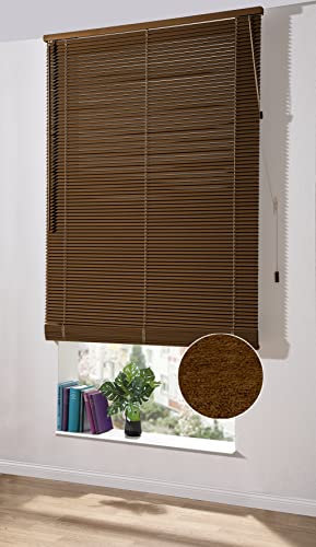 Deco Home | Holz Jalousie nach Maß, 25mm Jalousie ohne Bohren, Fenster-Sichtschutz abdunkelnd, Rollo | Holz Dunkel