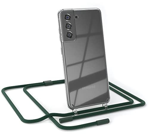 EAZY CASE - Handykette kompatibel mit Galaxy S21 FE 5G - dünne Handyhülle für Galaxy S21 FE 5G Hülle mit Band als Fallschutz Kette zum Umhängen transparente Hülle Silikon in Pinien Grün