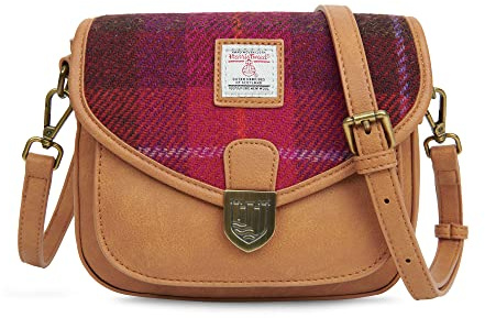 Islander Die Mini-Satteltasche mit Schultergurt aus PU-Leder und Harris Tweed
