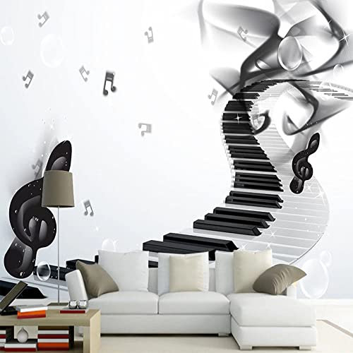 Peel And Stick Wallpaper,Black White Music Symbols Piano Keys Ladder Print Large Self-Adhesive Wallpaper Peel And Stick Detachable Contact Paper Mural Vinyl Suitable For Decorative Bedroom Living Ro