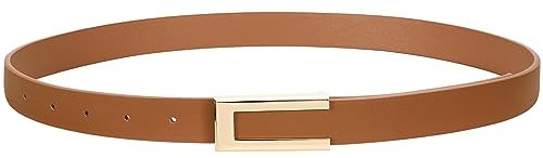 SUOSDEY Schmaler Gürtel für Damen, Dünner Ledergürtel Mode Taillengürtel für Kleid Jeans mit Goldschnalle braun