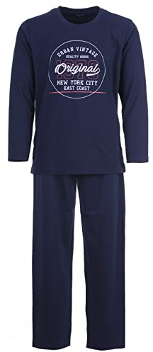 Lucky Herren Pyjama Set Vintage Langarm Schlafanzug Baumwolle
