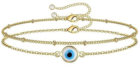 Cubahop Paper Clip Evil Eye Armband Mode Doppelschicht Freundschaft Armbänder Armbänder für Frauen und Mädchen (Gold-A)