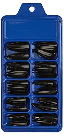 Acrylic Nails Colored Long Stiletto Press On Nails Full Cover Pointys False Nails Artificial Fingernails For Women Girls Acrylic Nail Design Salon Manicure Extension Halloween Nails (Black, One Size)