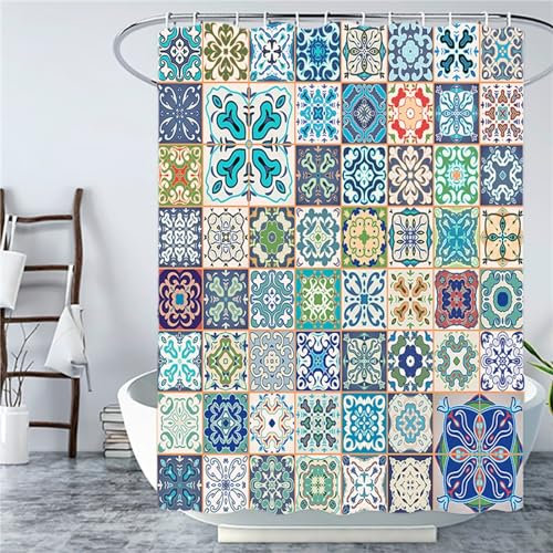 Tenda Doccia 300x170cm Tenda Vasca da Bagno Antimuffa Impermeabile Antibatterica Poliestere Lavabile in Lavatrice 3D Tenda Esterno con 12 Ganci per Famiglia Appartamento Hotel Decor Boemo colorato