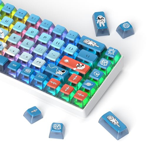 Owpkeenthy Pudding PBT Keycaps with Punk Style, 120-Key Transparent ASA Profile Custom Replacement Key Caps, US Layout for 60% & 75% Mechanics (Space)