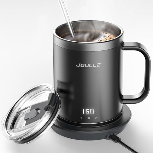 STOKE VOLTAICS Temperature Control & Self-Heating Smart Mug, Touch & App Control, 14oz Coffee Warmer with lid, 120 Minute Battery Life, with Glass Straw and LED Display