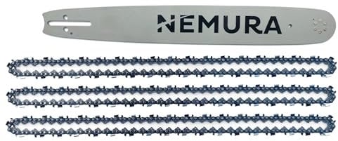 Guida Nemura da 45 cm e set di 3 catene per motoseghe - 72 trasmissioni a catena - Passo 325 - Calibro 0.58 (1,5 mm) - Ricambi di qualità professionale per utensili - Marca francese