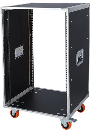 WikrOck AV Gear Rack 16U Home Audio & Video Stage Stereo Equipment Storage Cabinet Stand On Wheels - 16U 19in Server IT Network Data Devices Storage Rack Cabinet (16U, White Aluminum & Black)