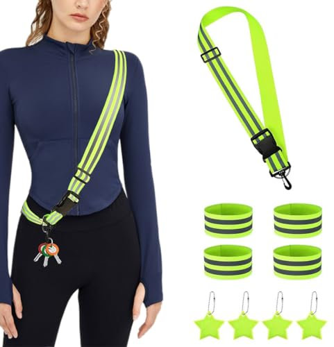 9 Stück Reflektoren Kleidung Set 1 Reflektor Gürtel 4 reflektorband 4 Reflektor Anhänger Verstellbaren Reflektor Gürtel mit Karabinerhaken für Kinder Damen Herren Hundewandern Outdoor Sports