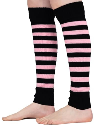 Mysocks Stulpen Damen beinwärmer Frauen Mädchen Winter 80er Stulpen Beinstulpen Beinwärmer Kniestrümpfe Leg Warmers Strümpfe in Einheitsgröße, gestreift, Rosa Schwarz
