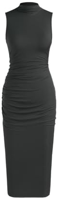 CIDER Bodycon Dresses for Women Mock High Neck Sleeveless Ruched Dresses Summer Cocktail Work Midi Dress Trendy Black