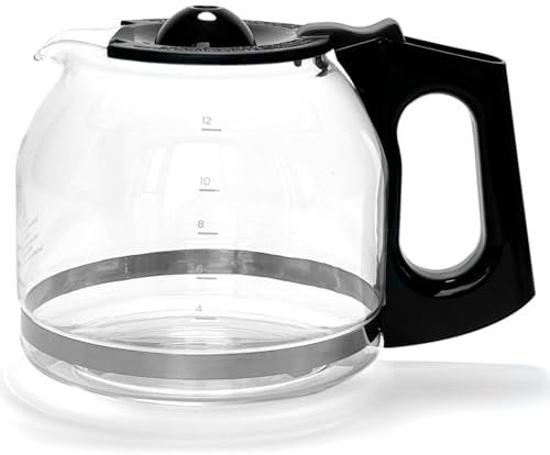 12-Cup Replacement Glass Coffee Carafe Compatible with Black and Decker Coffee maker Model CM0915BKD, Black Handle with Extra Lid, Product Height: 5.9 inch.