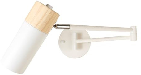 Alpinaluz Aplique de Pared con Brazo Articulado y Giratorio, Foco de Casquillo E27, Cabezal con Madera y Aluminio Blanco, Ideal para Lectura, Dormitorio y Estudio