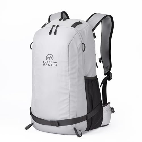 OutdoorMaster Ski-Rucksack, 35L Sportrucksack für Snowboard, Ski, Wandern, Radfahren - aus recycelten Materialien - Grau