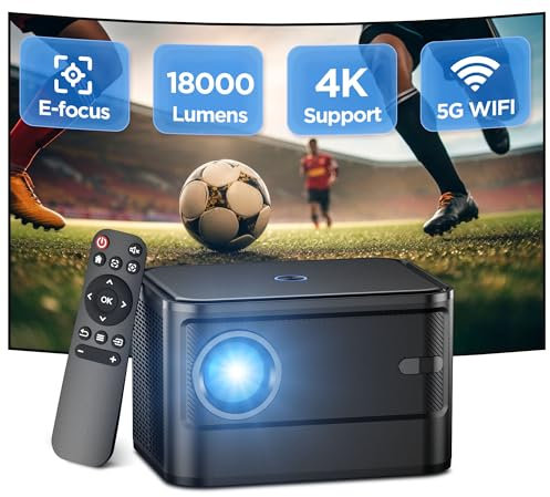 Mini Beamer,【Elektrischer Fokus】 Tragbarer Projektor 4K, 500ANSI Full HD 1080P WiFi Bluetooth Projektor, Trapezkorrektur, Beamer Handy, Heimkino für Telefon/Laptop/TV Stick/USB/HDMI (A40.)