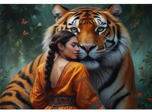 TWYYDP Puzzle 1000 Teile,Frau und Tigertier Puzzle,Einzigartige Holzpuzzles