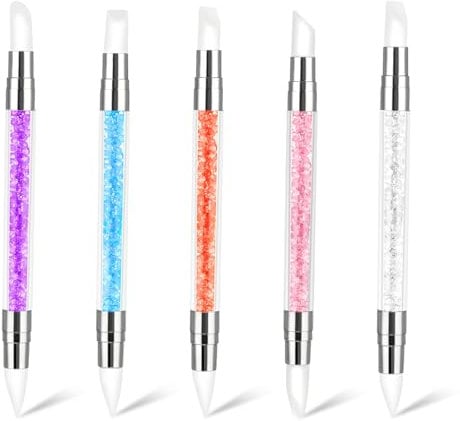 5 Pcs Dual Tipped Silicone Nail Tools, Nail Art Sculpture Pen, Silicone Head Acrylic Handle Nail Art Brushes for Design Nail Foil Carving Drawing Effect Shaping Drawing Nail Tools for Home Salon