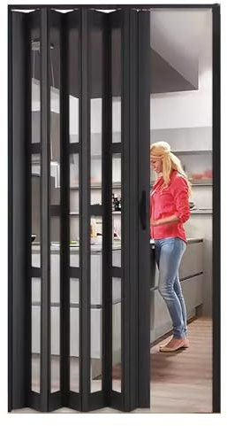 Porte coulissante, Porte Pliante accordéon Porte Accordéon Coulissante pour Porte de Cuisine, Noir Aluminium Portes pliantes Séparateurs de pièces, rétractable Magnétique Barrière de séparation, pour