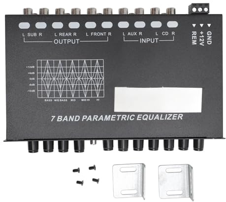 Equalizzatore audio per auto a 7 bande, regolabile 50Hz 12kHz Selettore ingresso CD AUX 6 canali Uscita sub anteriore posteriore Controllo frequenza subwoofer DC 12V