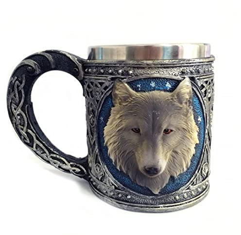 Jeorywoet Mug Wolf Coffee Goblet Resin Mug Cup 3D Stainless Steel Resin Travel Tea Wine Beer Mugs for Home Office Colorful, wolf coffee goblet