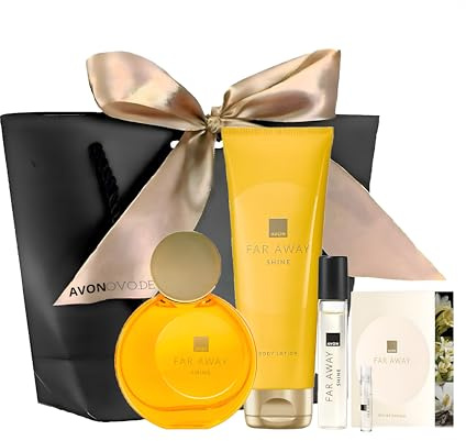 Far Away Shine Eau de Parfum 50 ml, Bodylotion 125 ml, Taschenspray 10 ml, Geschenktasche, Duftprobe, 5er Geschenkset