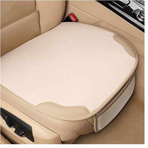 WELSAA Sitzbezug Werkstatt Auto Leder+Flachs Autositzkissen Four Seasons Universal Sitzschutz LKW SUV Oder Van Innenteile(Beige,Front)