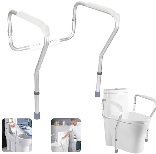 Toilet Safety Rail, Toilet Safety Frame for Elderly, Adjustable Height/Width Toilet Safety Handrail, Medical Bathroom Toilet Safety Frame for Elderly, Handicap and Disabled