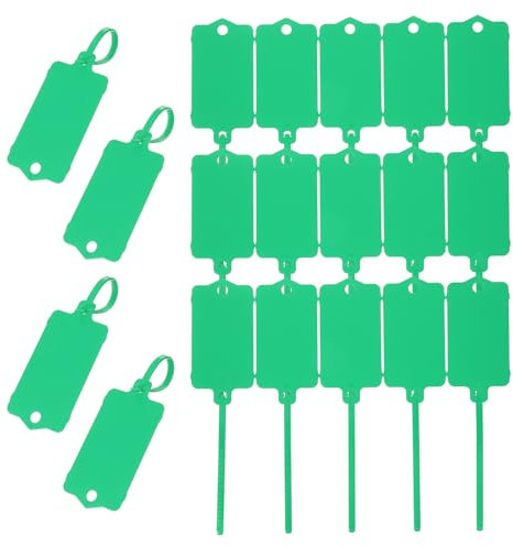 PATIKIL 50Pcs Etiquetas de Plástico Impermeables En Blanco, Etiquetas de Sello Almacenamiento Llaves Marcadores Ataduras Reutilizables Escribibles Con Bridas, Verde 2.48 X 1.46