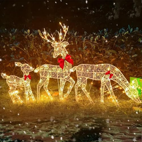 Renos de Navidad Iluminados | Reno de Navidad Decorativo | Familiar Ciervo de Navidad con Luces | Reno Navidad Exterior para Césped Exterior Interior Hogar Sala Decoración