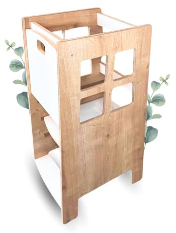 Malino Premium Lernturm aus Holz für Kinder | Höhenverstellbar & stabil | Montessori Hocker für Küche & Bad | Lernen und Spielen ab 1 Jahr