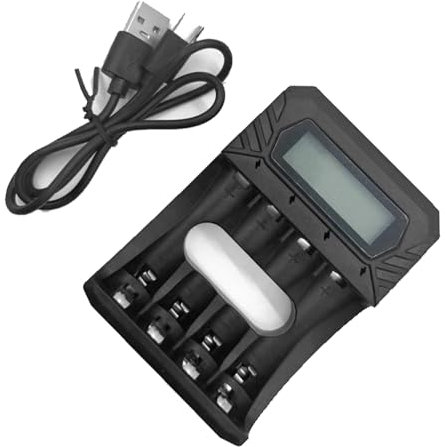 Adattatore per batteria con 4 slot per batterie AA/3A 1 da 5 V con display LCD e connettore USB di tipo C