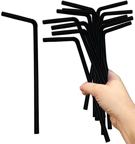 50 Pack Sugarcane Bendy Straws – Flexible Black Drinking Straws for Smoothies, Milkshakes, Juice, Parties, Kids, Travel, Home, Bars, Events – Reusable Straws for Daily Use and Entertaining