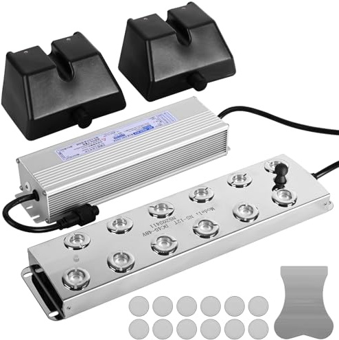 Julymoda Brumisateur à ultrasons 12 têtes, 9000 ml/h avec flotteur, alimentation étanche 400 W, brumisateur de bassin pour aquarium, serre, rocaille, jardin, décoration d'Halloween
