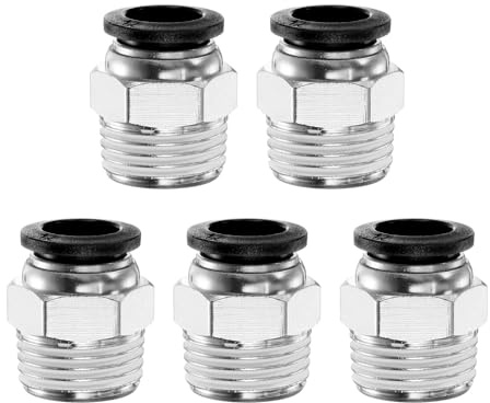 QUARKZMAN 5pcs Raccord Pneumatique 12mm Tube OD x 1/2 NPT PC12-N04 Noir | Connecteur Rapide en Cuivre, Filetage Mâle Droit, pour Raccord de Tuyau D'Air, pour Système D'Air Industriel