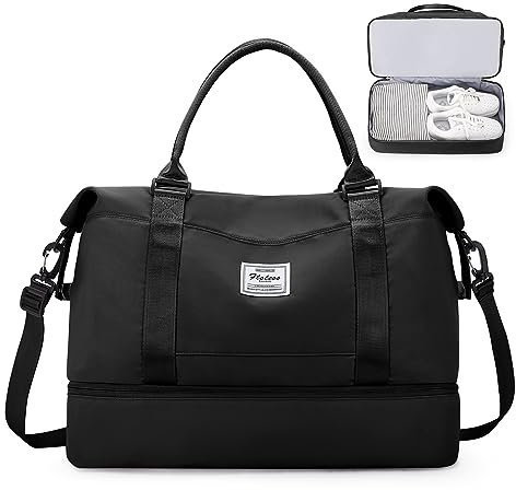 Reisetasche Damen Easyjet Handgepäck Tasche Sporttasche Weekender Bag Schwimmtasche Wasserdicht Travel Bag Duffle Bag Fitnesstasche Trainingstasche Krankenhaustasche mit Schuhfach,J1-Schwarz