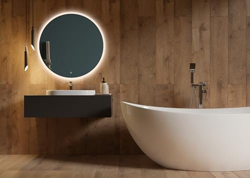TCO. akcesoria meblowe - Badspiegel mit Beleuchtung - Infrarotheizung Spiegel - LED Warm und Kalt 2700-6500 K - Wandspiegel mit Licht - LumoElite, Rund, 800mm, 17 W