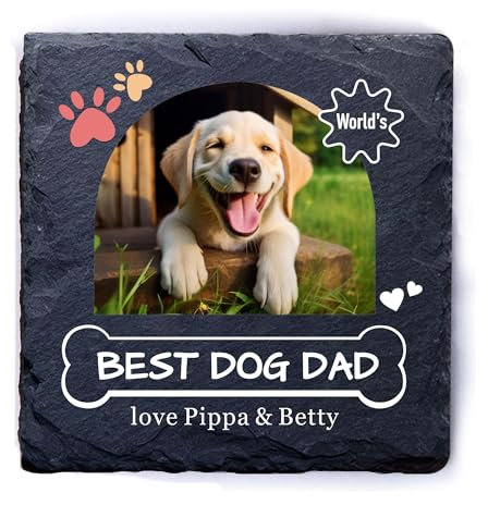 Personalised Coaster Custom Gift for Dad Daddy Stepdad Him Men Brithday Christmas Coaster Engraves Slate Coaster Best Dog Dad Ever (Design 6 with Photo)