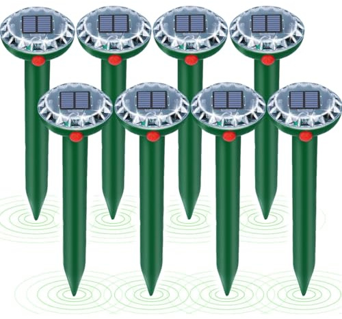 Crazifuny 8 Pack Mole Repellent Ultrasonic,Mole Deterrent Solar Powered,Sonic Mole Repeller,Repels Vole Snake Gopher Control Device Waterproof for Garden Lawn Outdoor(Green)