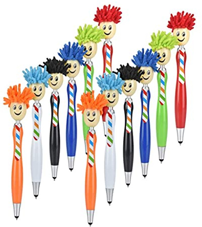 12 Pcs Funny Clown ABS Screen Cleaner Hair Ballpoint Pen Employee Appreciation And Recognition Gifts Mop Pens For Touch Screens