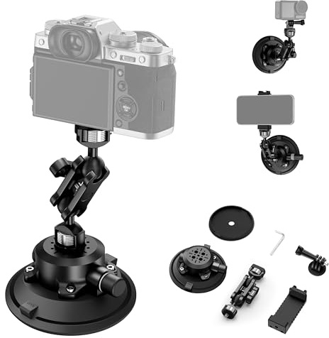 CAMEDAFLX Camera Suction Cup Mount with Ball Head Magic Arm,4.5 Metal Vacuum Suction Cup Mount Car Windshield Dash Mount for Action Camera/Phone Holders with 1/4,1/8 Holes(Black)