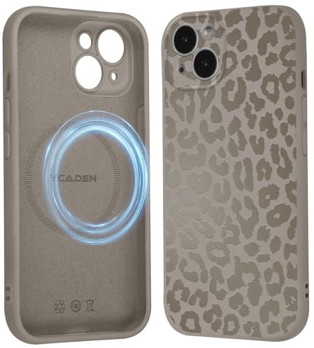 Saqmkil Handyhülle für iPhone 13 Hülle für Magsafe mit Leopard Muster | Aesthetic Braun Leo Motiv Mädchen Design Magnetische Case, Weich Flüssigem Silikon Stoßfeste Schutzhülle Cover 6,1
