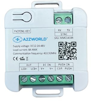 LED Push Dimmer mit Taste und RF 433 MHz via Radio, Intensitätsregler DC 12 V 24 V 48 V 8 A, kabelloser Empfänger für LED-Streifen, IP20